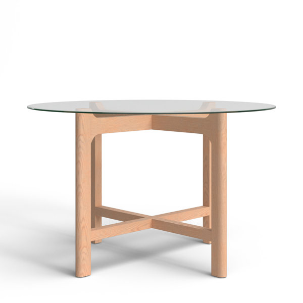 Joss & Main Angelou Round Glass Top Solid Wood Base Dining Table